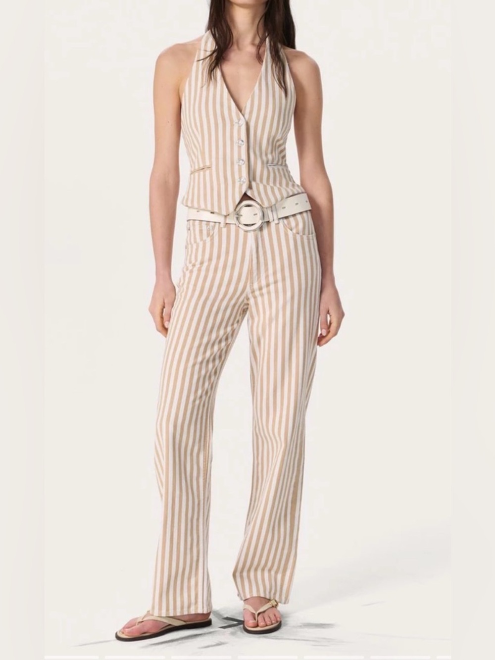 RAG & BONE Shea Relaxed Straight Jeans Vintage Stretch Tan Stripe NWT 27 REVOLVE